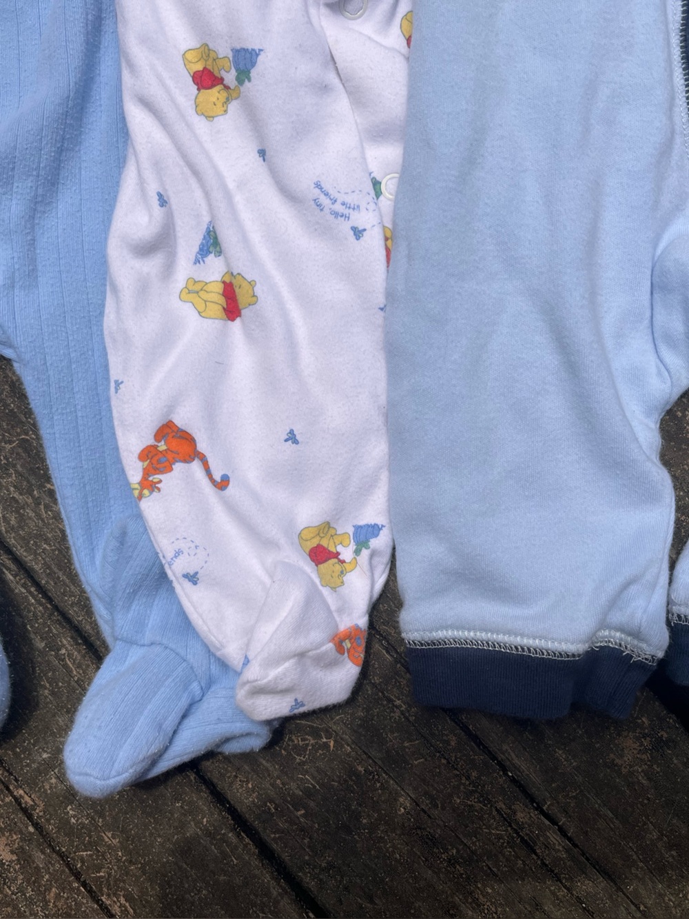 Vintage Style Winnie the Pooh Baby Sleepers - Blue & White Set of 3 - Picture 2 of 6